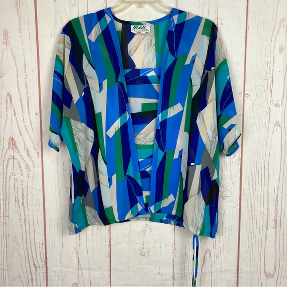 Vintage Tops - Vintage Teddi Of California Size 16 Cinch Hem Sheer Top Dolman Sleeve Chiffon